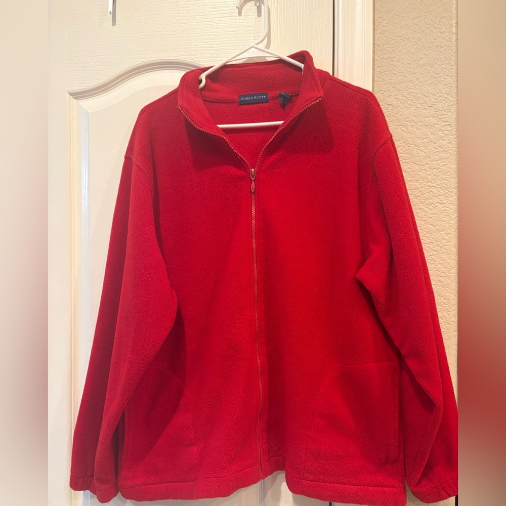 Karen Scott Fleece Zip-Up Jacket, XL